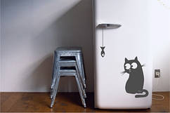 Вінілова наклейка на холодильник — кіт і миша (від 10х10 см)