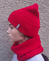 Вязаная шапка с хомутом демисезонная КАНТА унисекс размер взрослый красный (OC-913) EM, код: 5558649