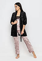 Комплект Хлоя халат+майка+брюки Ghazel (17111-11) черный халат розовый комплект 42 NX, код: 7434304