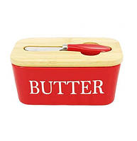 Маслянка керамічна з ножем Butter A-Plus 0480-3 RED UL, код: 8325517