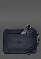 Шкіряний чохол для ноутбука на блискавці з кишенею та хлястиком на руку Синій BlankNote GM, код: 8321945