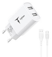 Сетевое зарядное устройство T-PHOX TCC-224 Pocket Dual USB + Type-C Cable White (6819037) QT, код: 8367899