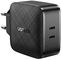 Сетевое зарядное устройство Ugreen CD216 66W 2xType-C PD Charger Black (6689270) QT, код: 8368015