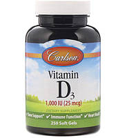 Вітамін D Carlson Labs Vitamin D3, 25 mcg (1.000 IU) 250 Soft Gels CAR-01452 SC, код: 7517611