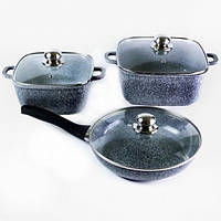 Набор посуды мраморное покрытие кастрюли и сковорода Benson BN 326 6 предметов TR, код: 8203193