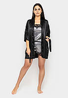 Комплект Синди тройка Ghazel 17111-07 8 Черный халат Серый комплект 50 PZ, код: 7358428
