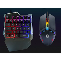 Якісний ігровий комплект 2в1 одноручна клавіатура + миша з підсвічуванням чорного кольору