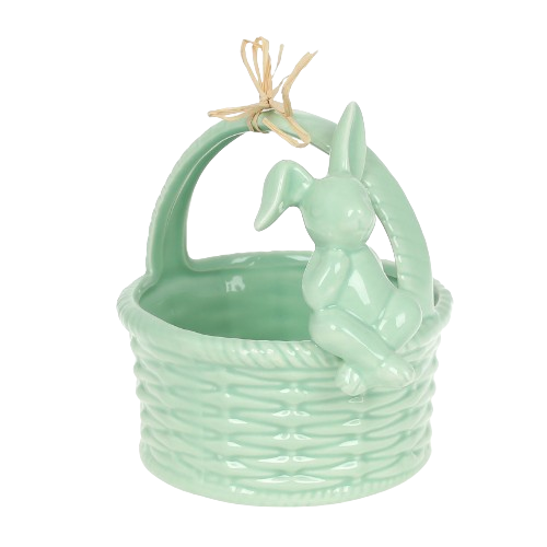 Цукерниця-кашпо 16см Зайчик на кошику зелена м'ята 733-434 БОНА ДИ, фото 1
