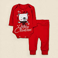 Детский праздничный комплект с начесом Dexters christmas bear 80 см красный (131534268415) ES, код: 8329834