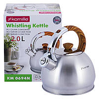Кухонный чайник 2л со свистком из нержавеющей стали KL225385 Kamille Kamille PZ, код: 8397305