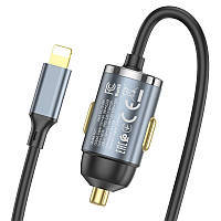 Автомобильное зарядное устройство с кабелем Hoco NZ7 USB 18W iPhone Lightning 20W Серый NX, код: 7824300