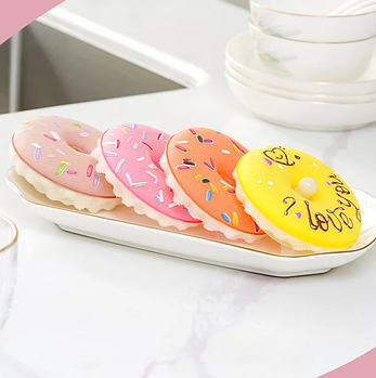 Губки для посуду діаметр 11см 4шт у комплекті присоска для зручного зберігання губки