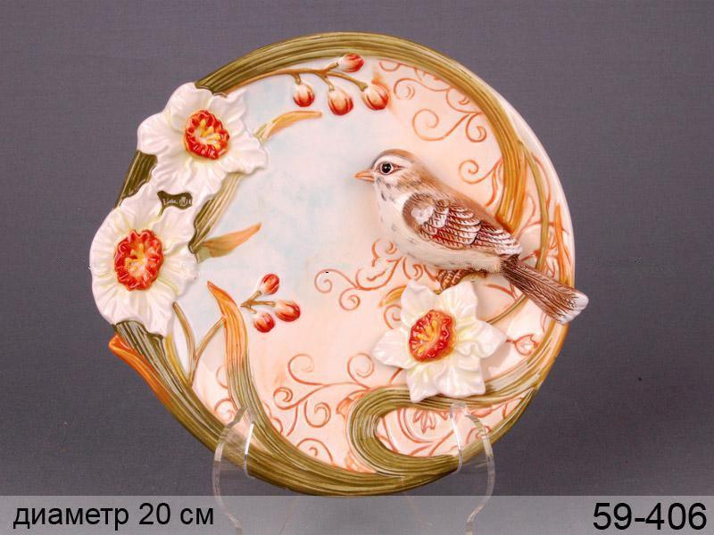 Декоративна тарілка Пташка в нарцисах Lefard AL3568 SC, код: 7430855