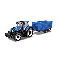 Машинка Bburago farm трактор new holland с прицепом 1:32 Черно-синий (KD88479) QT, код: 8304522