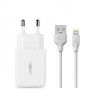 Комлект зарядного устройства WK WP-U60i Suda 2.4A 2USB USB Lightning 220V EU Белый NB, код: 8405373