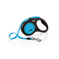 Поводок рулетка для собак мелких и средних пород Flexi New Neon S 5 м до 15 кг синий SM, код: 7722063