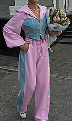 Комбінований жіночий костюм корсетне худі і вільні брюки трикотаж і джинс Dm5939