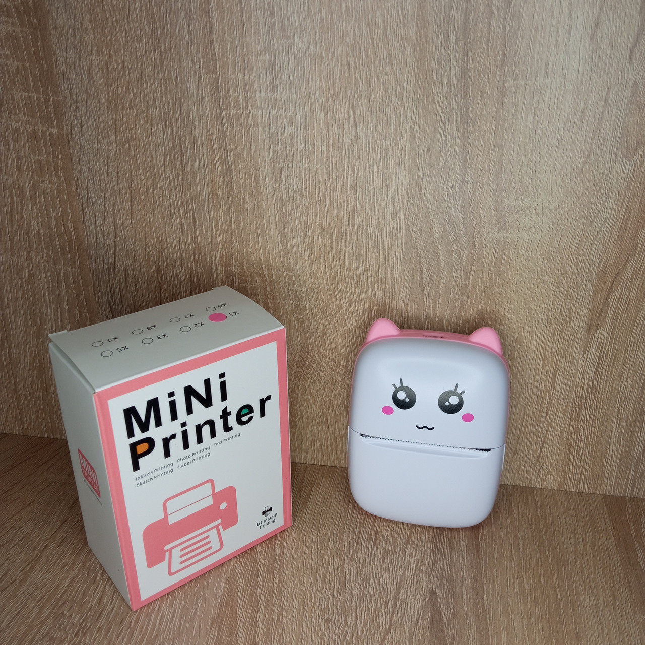 Портативний дитячий принтер котик для фото з телефона Mini Printer Міні принтер для наклеювання кишеньковий Рожевий