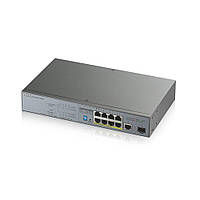 Комутатор ZYXEL GS1300-10HP (1хGE, 8xGE PoE, 1хSFP, Max PoE 130W, метал, extended range) ET, код: 8303222