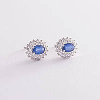 Золотые серьги-гвоздики с синими сапфирами и бриллиантами с350 Оникс GR, код: 6732300