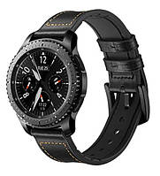 Ремешок BeWatch 22мм Силикон + Кожа для Samsung Galaxy Watch 46mm | 3 45mm | Gear S3 Черный ( GR, код: 2585916