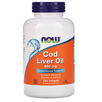 Рыбий жир из печени трески Cod Liver Oil Now Foods 650 мг 250 гелевых капсул LW, код: 7701109