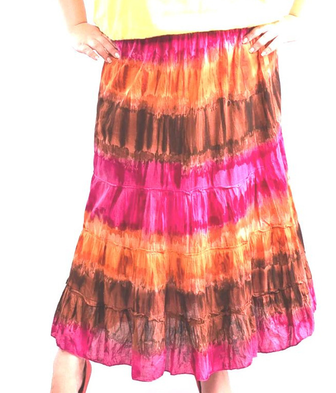 Юбка "Краски Холи" х\б, длинная -цвет: терракотовый, оранжевый, розовый - фото 1 - id-p2161394838