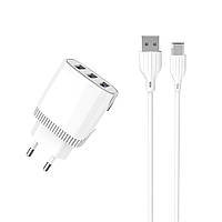 Сетевое зарядное устройство Aspor A813 (3USB 3.4A) + USB кабель Micro- белый QT, код: 8372437