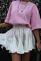 Нежная женская атласная мини юбка с рюшами Um324