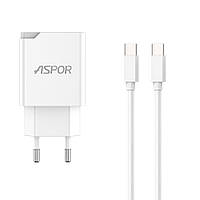 Сетевое зарядное устройство Aspor A826 PD (20W USB Type-C) + кабель Type-C Type-C- белый ET, код: 8372432