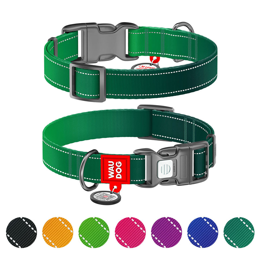 Нашийник для собак нейлоновий WAUDOG Nylon Mono з QR-паспортом, світловідбивний, пластиковий фастекс, M, Ш 20, фото 1