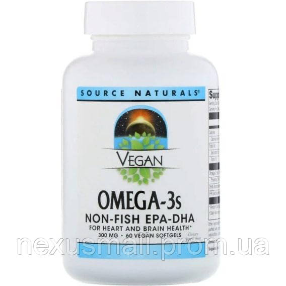 Омега 3 Source Naturals Vegan Omega-3S, EPA-DHA 300 mg 60 Veg Softgels SNS-02459 NX, код: 7813112 - фото 1 - id-p2161297330