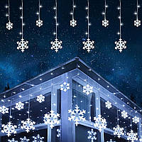 Рождественские огоньки-снежины, 10,66 футов, 168 светодиодных фонарей-сосульок, 14 капель, 8 режимов, водонепр