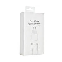 Сетевое зарядное устройство Apple 20W USB-C MHJ83ZM A A2347 + кабель Type-C Lightning-белый ET, код: 8372458