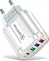 Зарядное устройство сетевое Xiamen 3 USB Type-C Super Charge Quick Charge 3.0 5 V 2,4 A White NB, код: 8404661