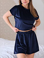 Женская велюровая пижамка футболка и шорты-юбка