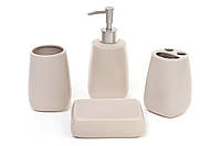 Набір для ванної кімнати бежевий 4 предмети (дозатор, підставка для зубних щіток, склянка, мил TP, код: 8191001