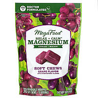 Успокаивающий Магний вкус винограда Relax + Calm Magnesium Soft Chews Grape MegaFood 30 мягки PP, код: 7340570