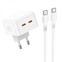 Сетевое зарядное устройство Borofone BA76A Source 35W PD 2xUSB-C кабель Type-C to Type-C Whit NX, код: 8181709