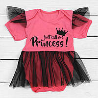 Боди платье для девочки с фатином Dexters princess 74 см коралловый черный (131389564217) AG, код: 8329270