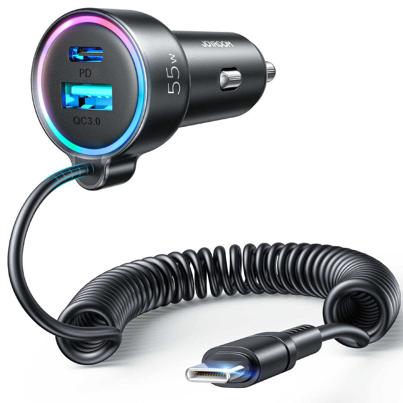 Автомобільний зарядний пристрій дротовий Joyroom 3-в-1 60 W PD3.0, QC3.0 1.5 м Black (JR-CL07)
