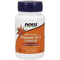 Вітамін D NOW Foods Vitamin D-3 5,000 IU 120 Softgels KB, код: 7518644