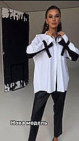 Женская стильная рубашка белая с чёрными вставками размеры 42-52