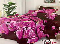Комплект постельного белья Бязь Бордовый с цветами Полуторный размер 150х220