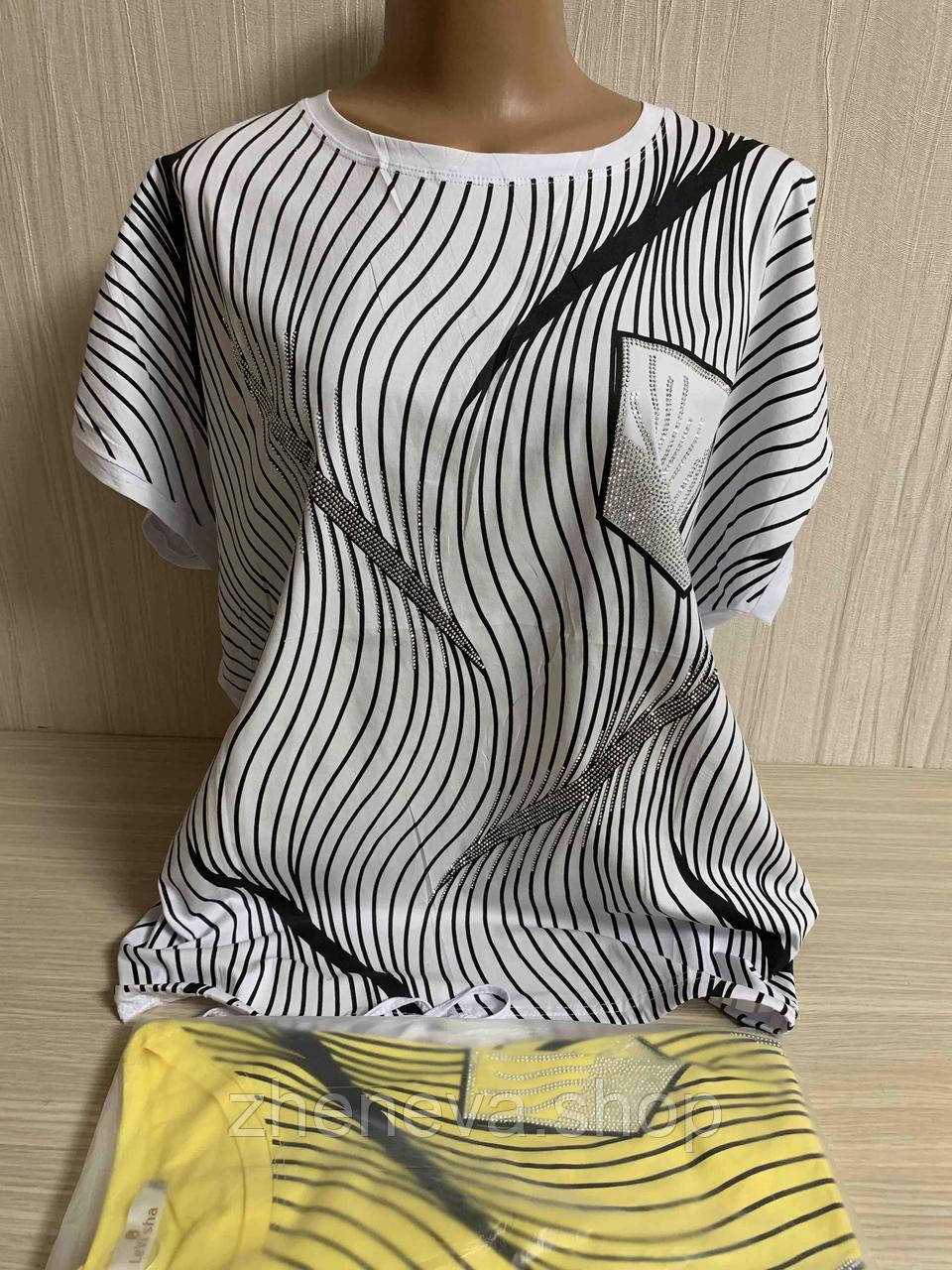 Оригінальна літня жіноча футболка з принтом Кубики, розмір 50-54, фото 1