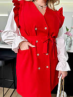 Жіночий батальний піджак-плаття червона/чорна/бежева, Мод.1522