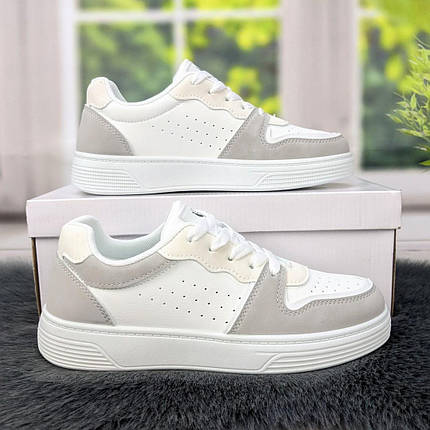 Кросівки кеди жіночі білі з сірим та бежевим Swin-shoes 4439, фото 1