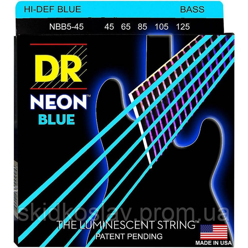 Струни для бас-гітари DR NBB5-45 Hi-Def Neon Blue K3 Coated Medium Bass Guitar 5 Strings 45 1 SK, код: 7416993