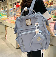 Школьный женский рюкзак с пеналом и брелком мишка