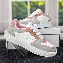 Кросівки кеди жіночі білі з сірим та рожевим Swin-shoes 4439, фото 4